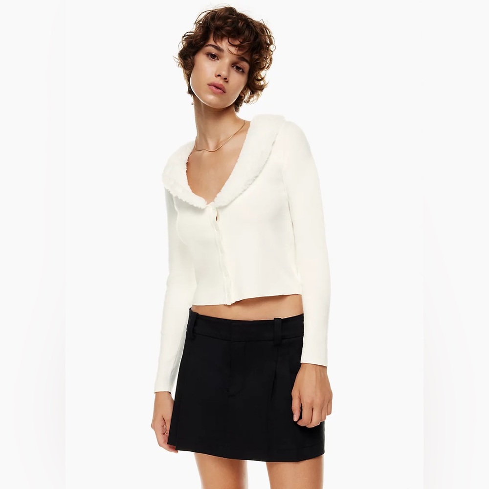 Sunday Best White Faux-Fur Collar Cropped Cardigan - NWOT